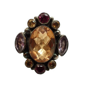 Nicky Butler NB India 925 Sterling Multi-Stone Ring Sz 9 Amethyst Citrine Garnet